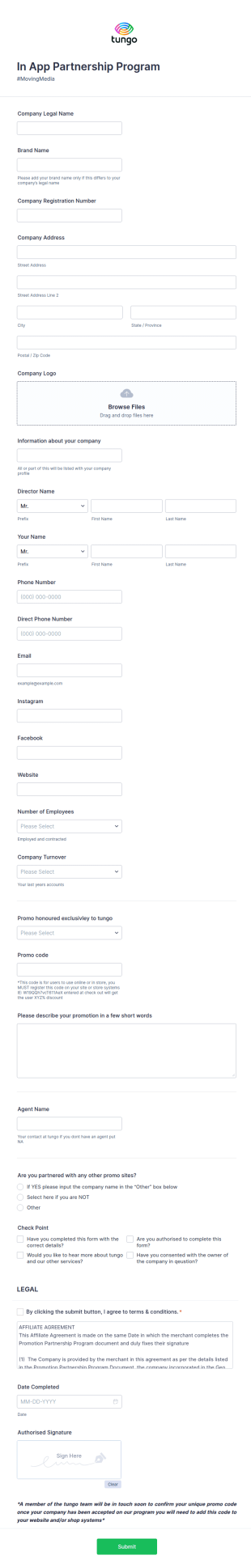 Promotion Partnership Application Form Template