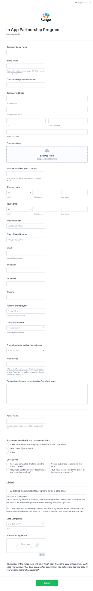Promotion Partnership Application Form Template