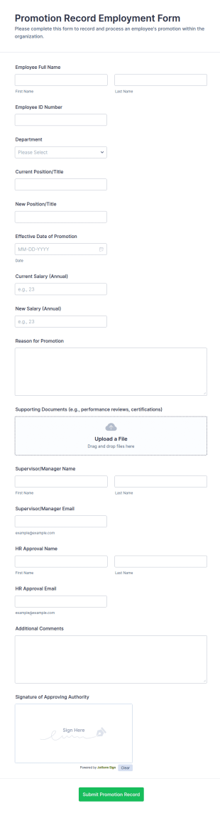 Promotion Record Employment Form Template