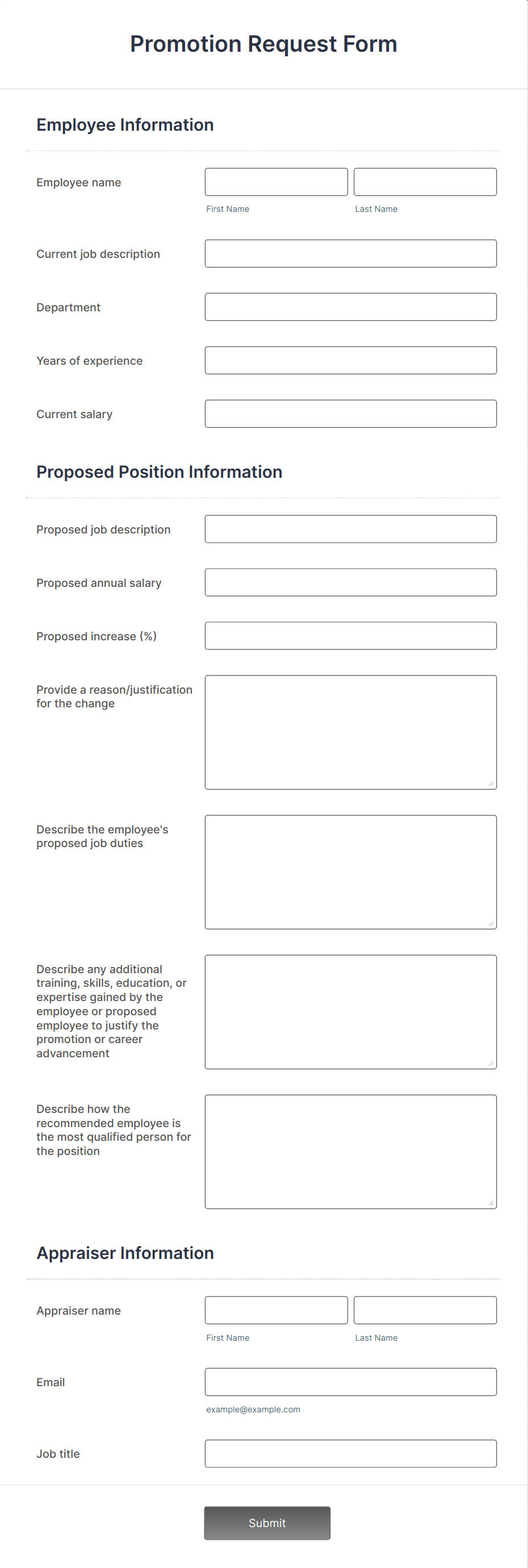 Promotion Request Form Template | Jotform