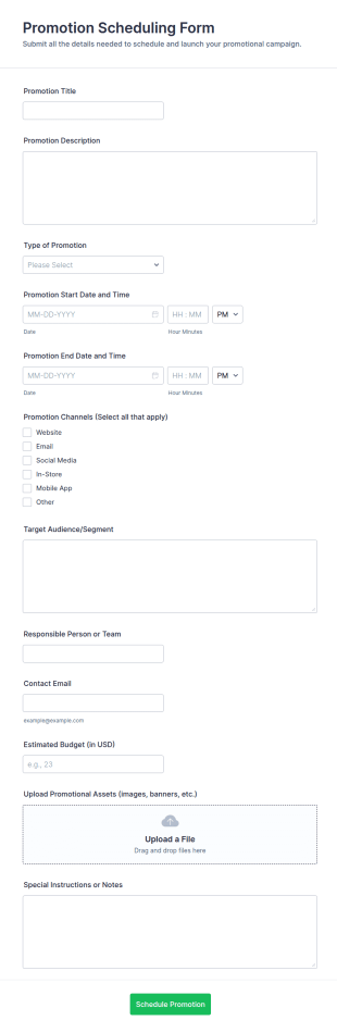 Promotion Scheduling Form Template