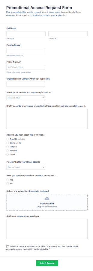 Promotional Access Request Form Template