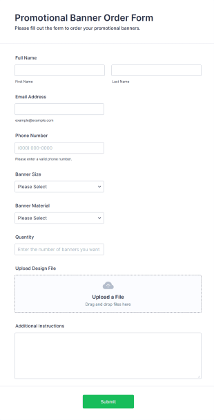 Promotional Banner Order Form Template