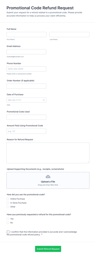 Promotional Code Refund Request Form Template