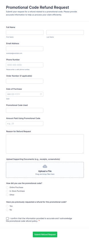 Promotional Code Refund Request Form Template