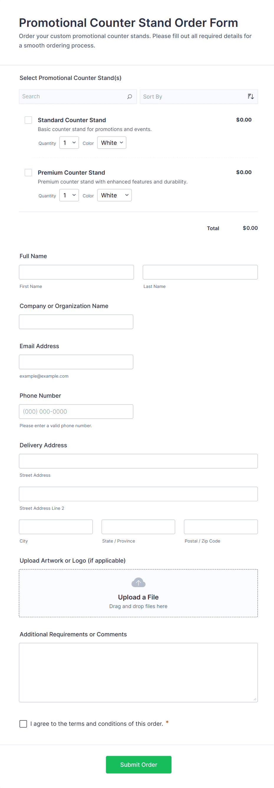 Promotional Counter Stand Order Form Template | Jotform