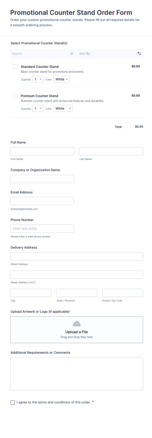 Promotional Counter Stand Order Form Template