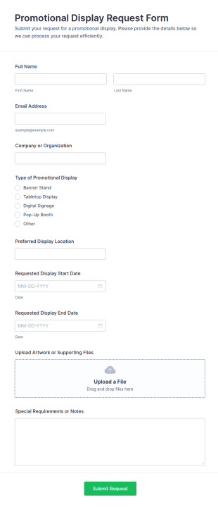 Promotional Display Request Form Template