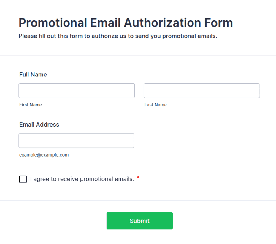 Authorized Email Example Promotional Email Authorization Form Template | Jotform