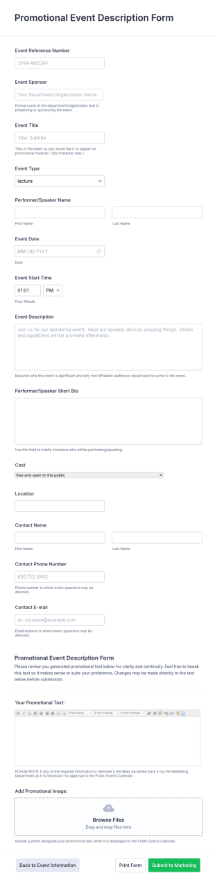 Promotional Event Description Form Template