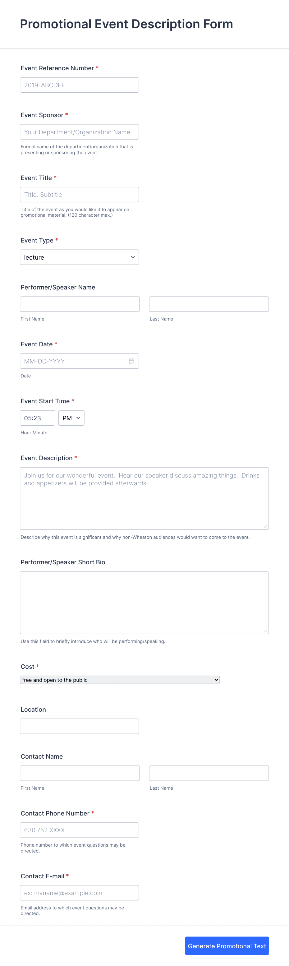 Promotional Event Description Form Template | Jotform