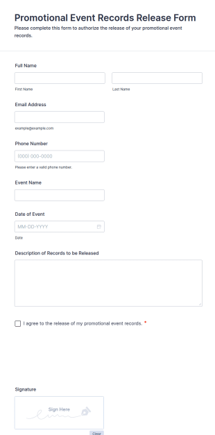 Promotional Event Records Release Form Template