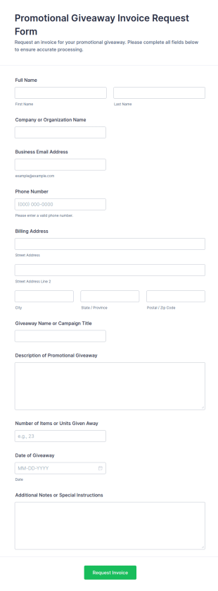 Promotional Giveaway Invoice Request Form Template