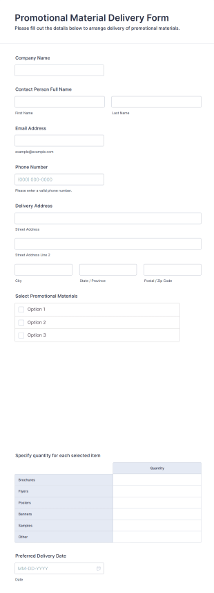 Promotional Material Delivery Form Template