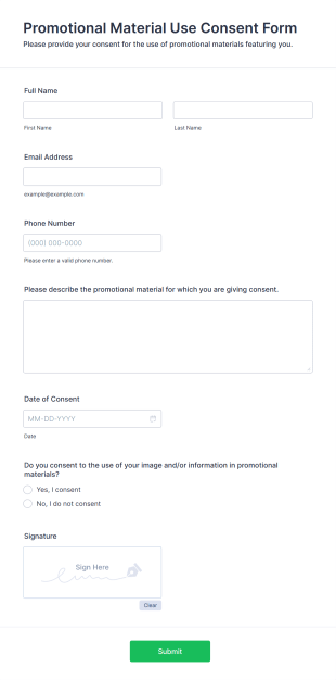 Promotional Material Use Consent Form Template
