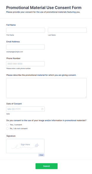 Promotional Material Use Consent Form Template