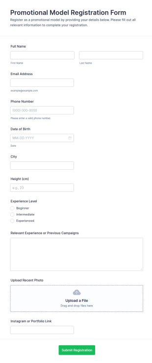 Promotional Model Registration Form Template