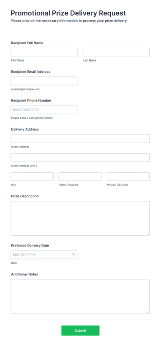 Promotional Prize Delivery Request Form Template