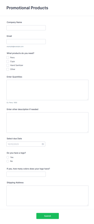 Promotional Products Request Form Template