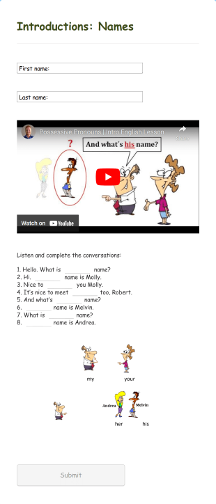 Pronouns Quiz Form Template