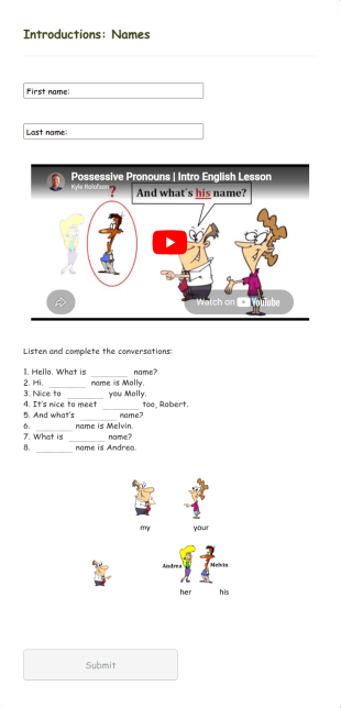 Pronouns Quiz Form Template