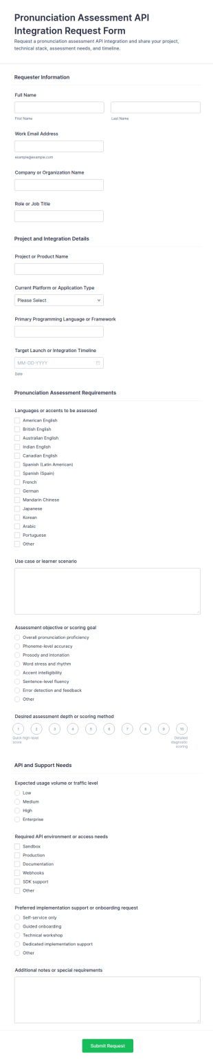 Pronunciation Assessment API Integration Request Form Template