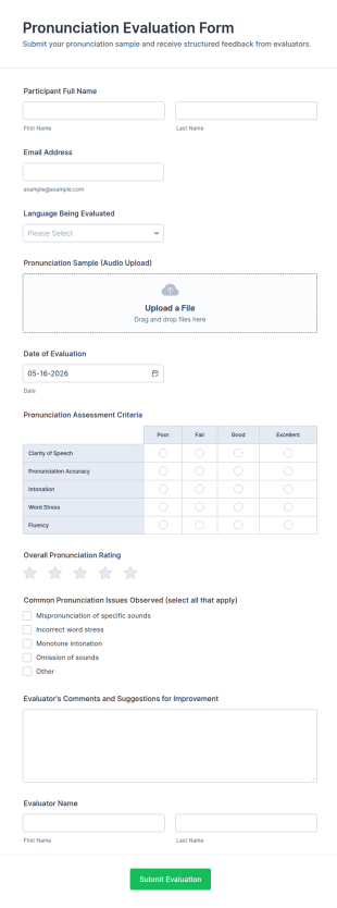 Pronunciation Evaluation Form Template