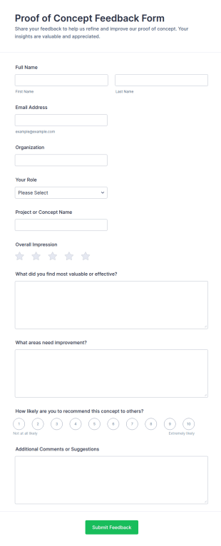 Proof Of Concept Feedback Form Template