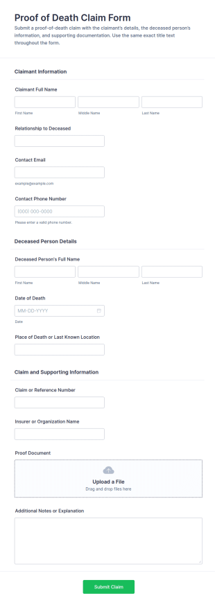 Proof Of Death Claim Form Template