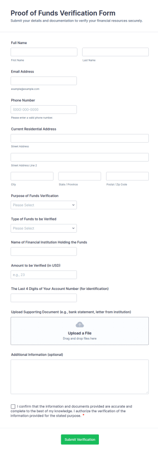 Proof Of Funds Verification Form Template