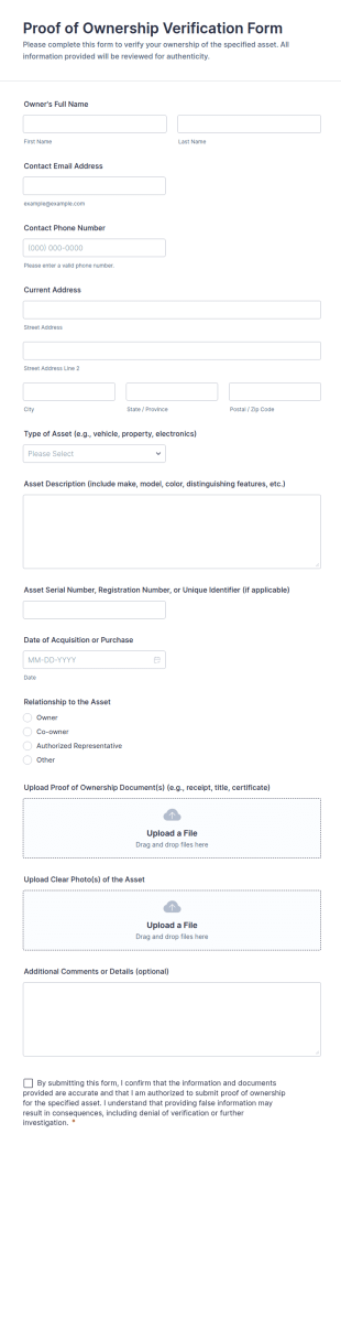Proof Of Ownership Verification Form Template
