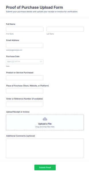 Proof Of Purchase Upload Form Template