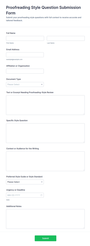 Proofreading Style Question Submission Form Template