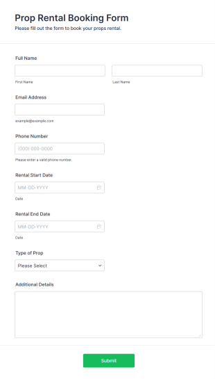 Prop Rental Booking Form Template