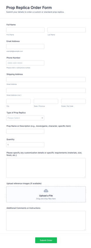 Prop Replica Order Form Template