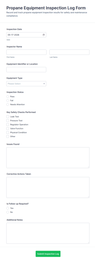 Propane Equipment Inspection Log Form Template