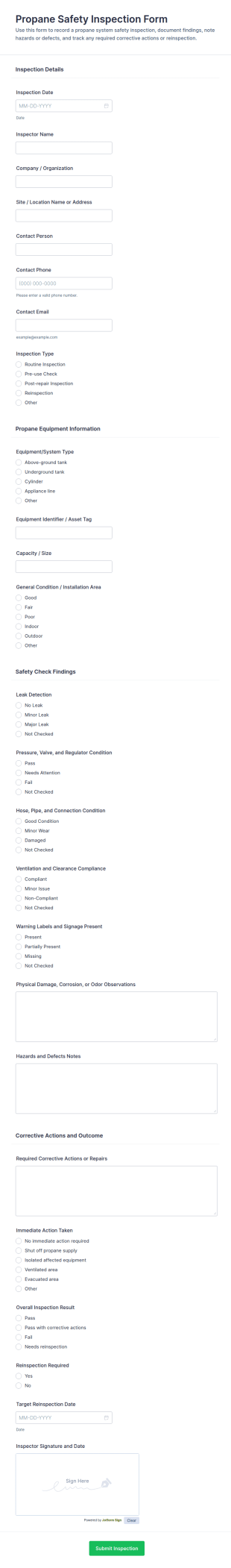 Propane Safety Inspection Form Template