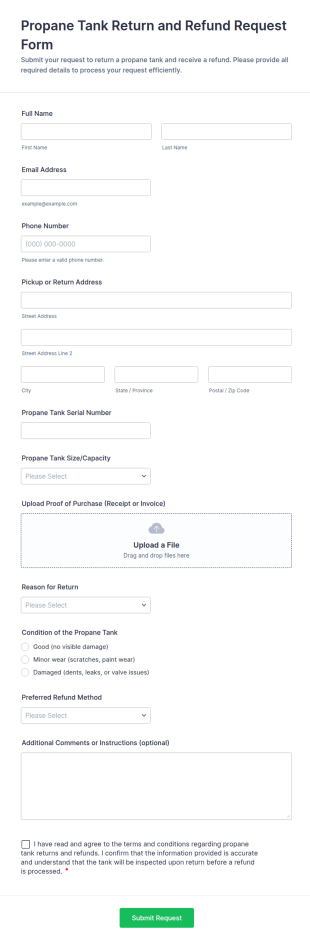 Propane Tank Return And Refund Request Form Template