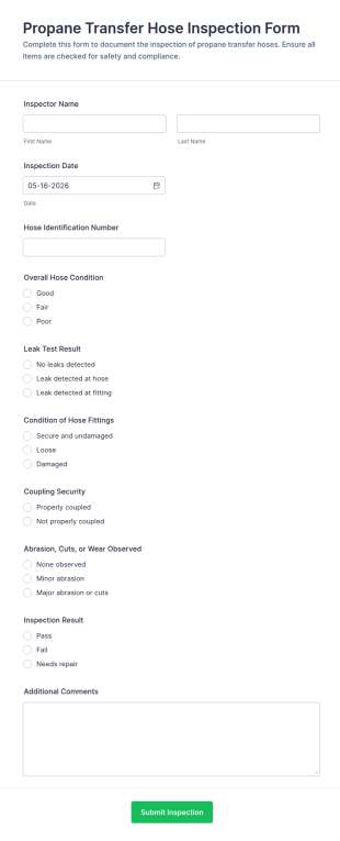 Propane Transfer Hose Inspection Form Template