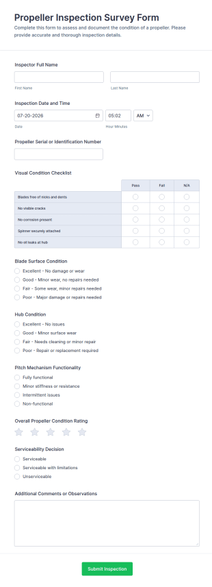 Propeller Inspection Survey Form Template