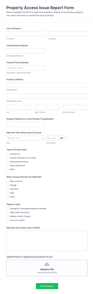 Property Access Issue Report Form Template