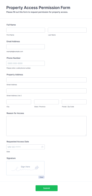 Property Access Permission Form Form Template