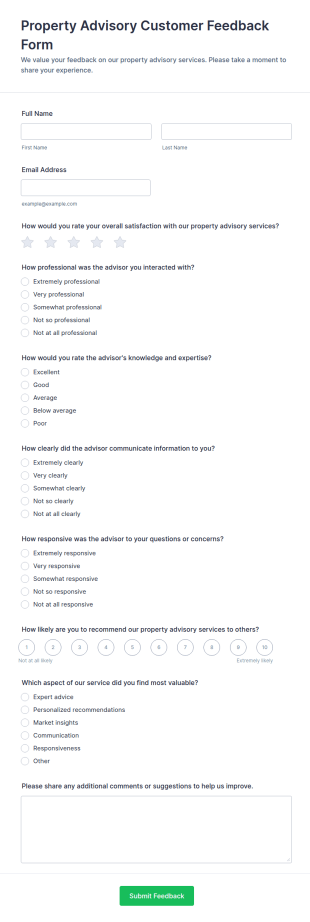 Property Advisory Customer Feedback Form Template