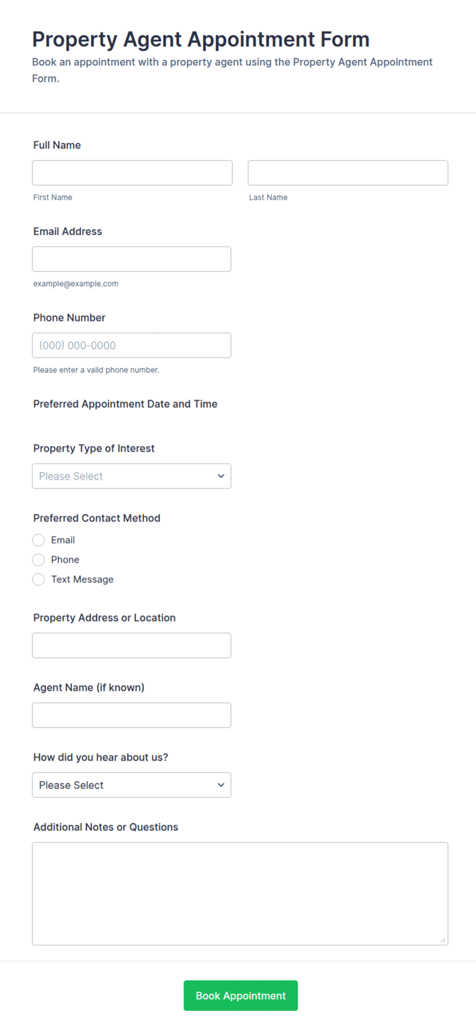 Property Agent Appointment Form Template | Jotform
