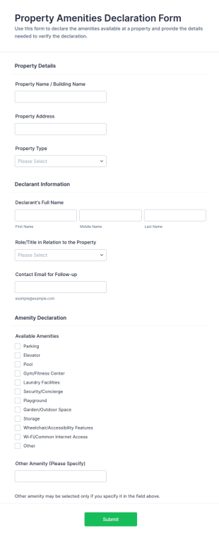 Property Amenities Declaration Form Template
