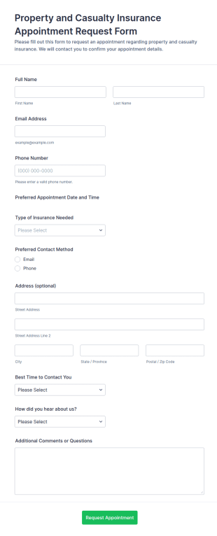Property And Casualty Insurance Appointment Request Form Template