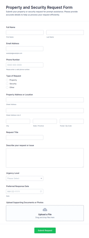Property And Security Request Form Template