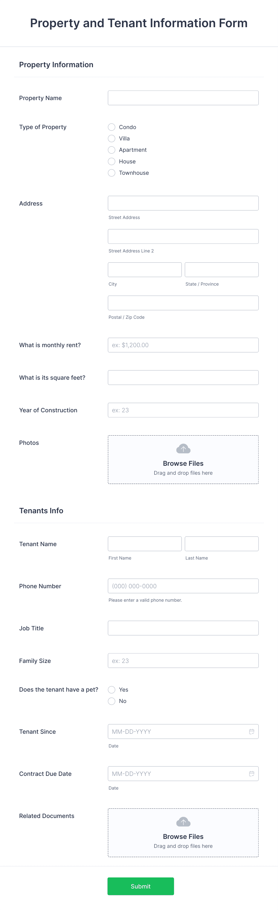 Property and Tenant Information Form Template | Jotform