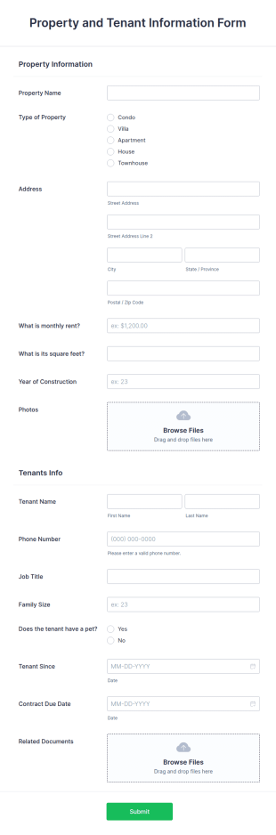 Property And Tenant Information Form Template