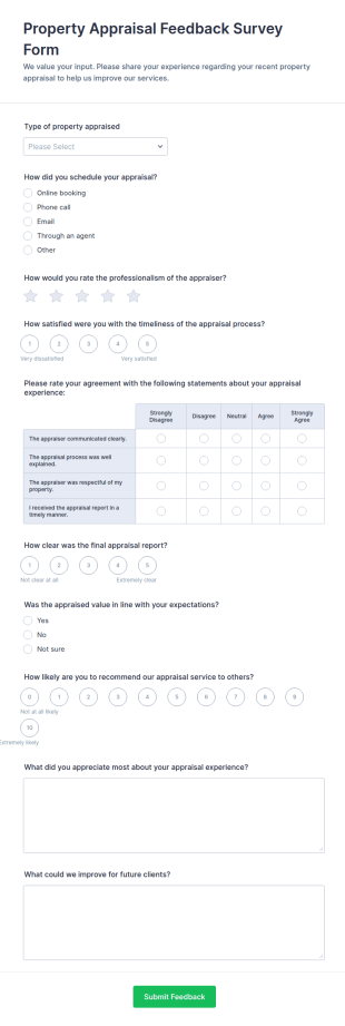 Property Appraisal Feedback Form Template